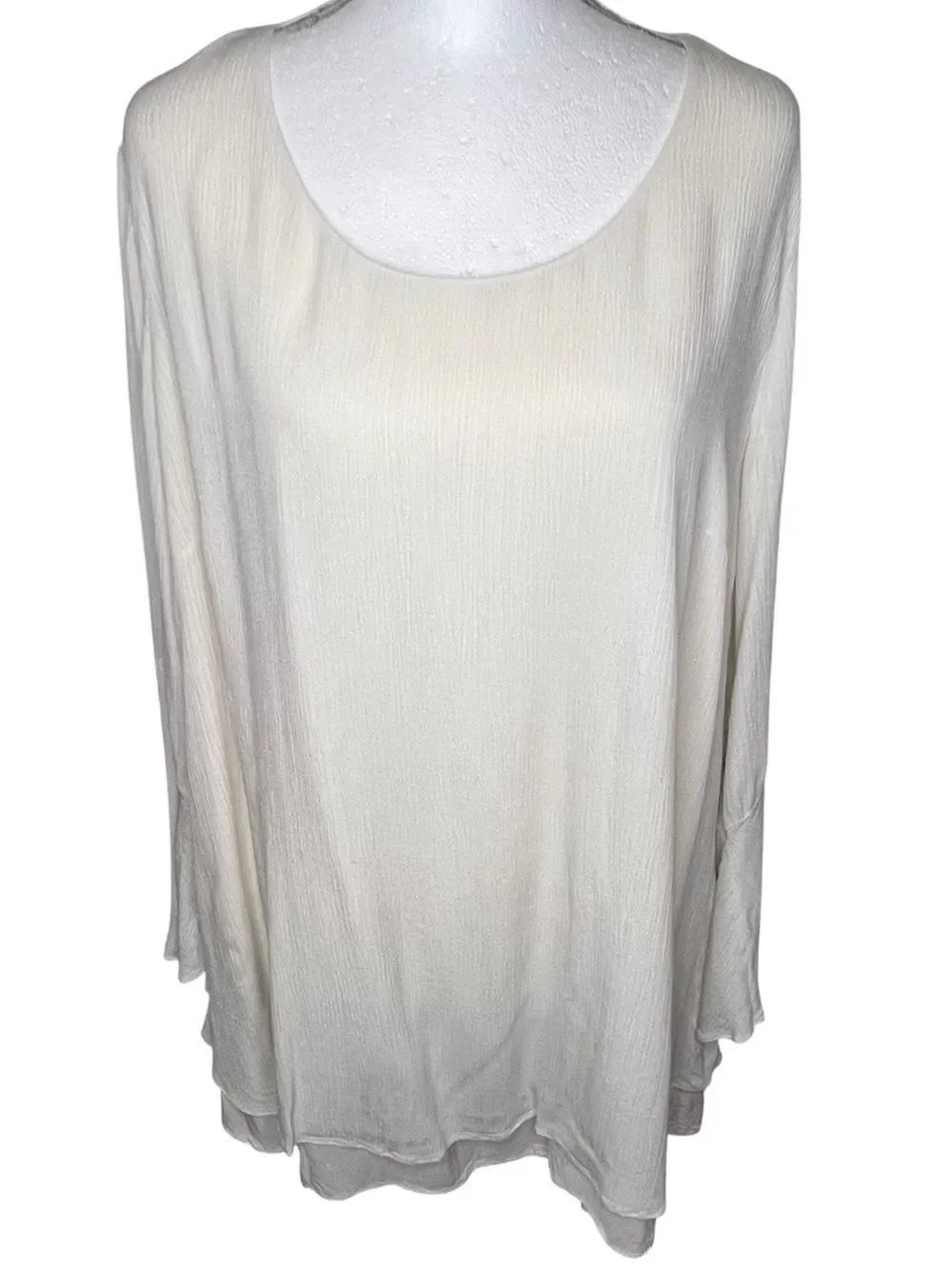 Soft Surroundings Cream Scoop Neck Long Tulip Sleeve Women’s Tunic Top Sz 1X